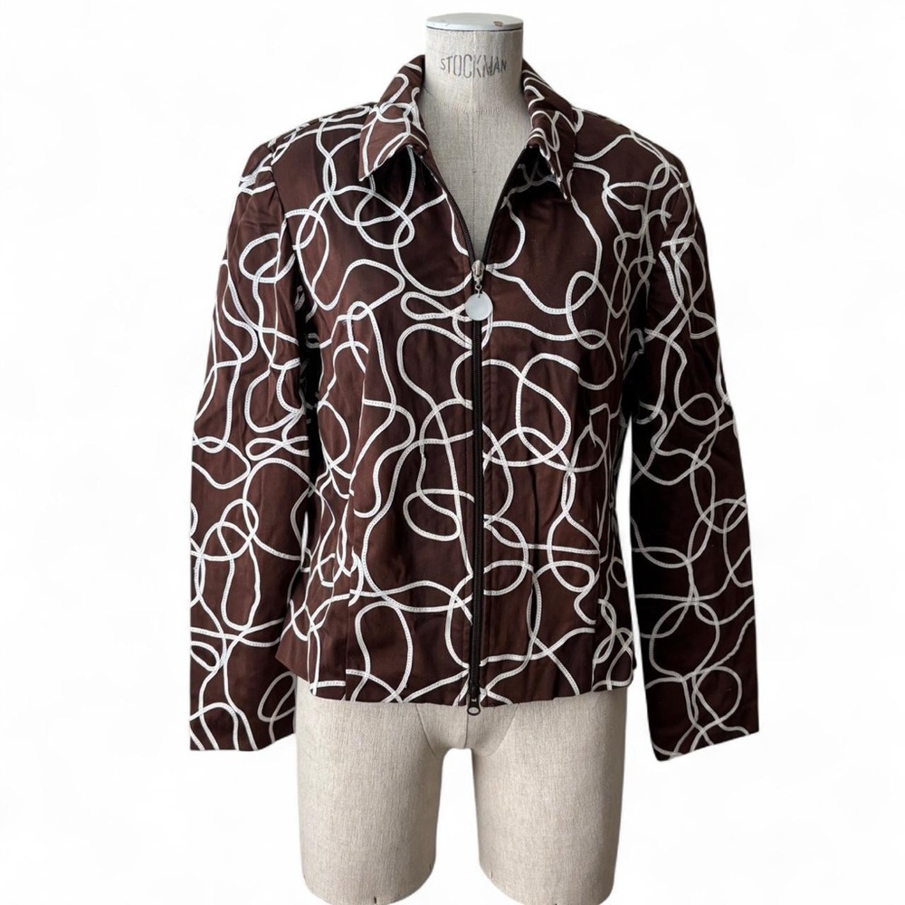 SOLD -Vintage 90s Joseph Ribkoff Embroidered Western Jacket Brown & White Ribbon
